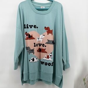 LuLaRoe Hannah 2XL Live Love Woof Dog Graphic Blue Soft Stretchy Pullover Tunic